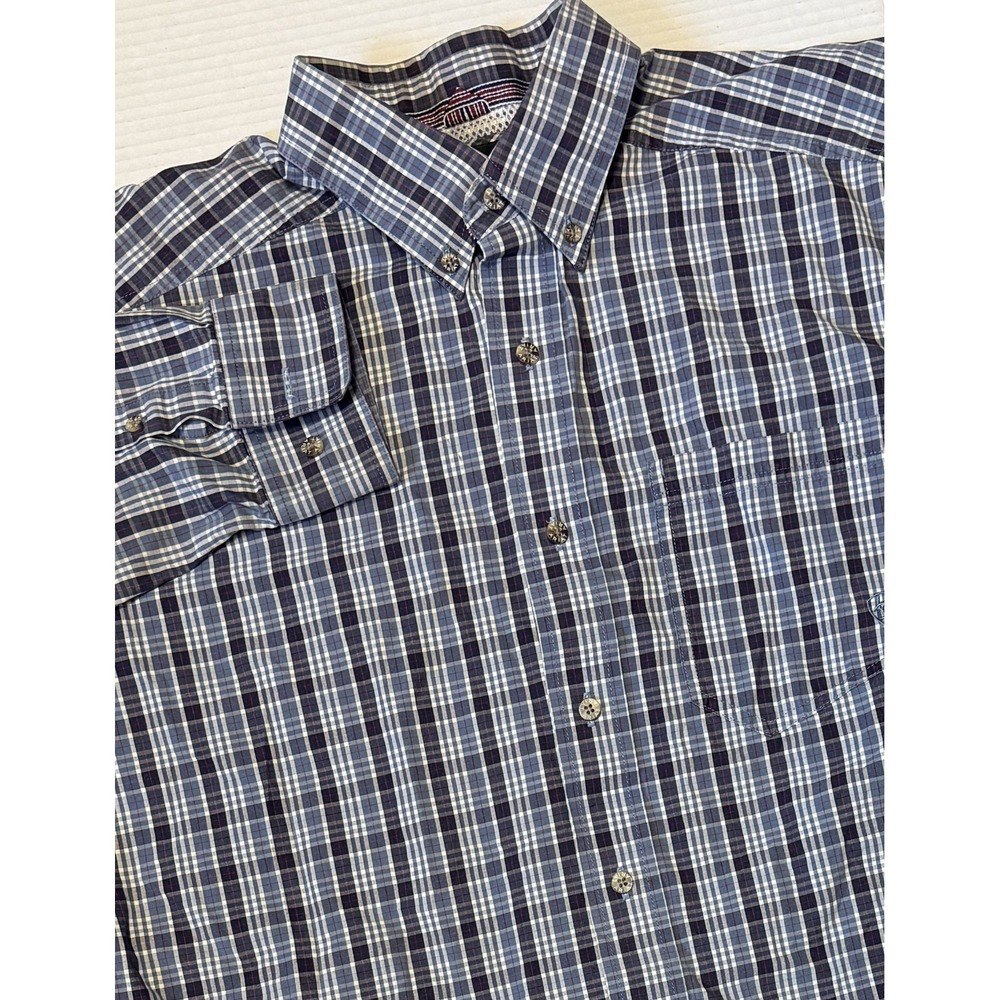 ARIAT - Men's Long Sleeve Plaid Blue Button Shirt - Size Large